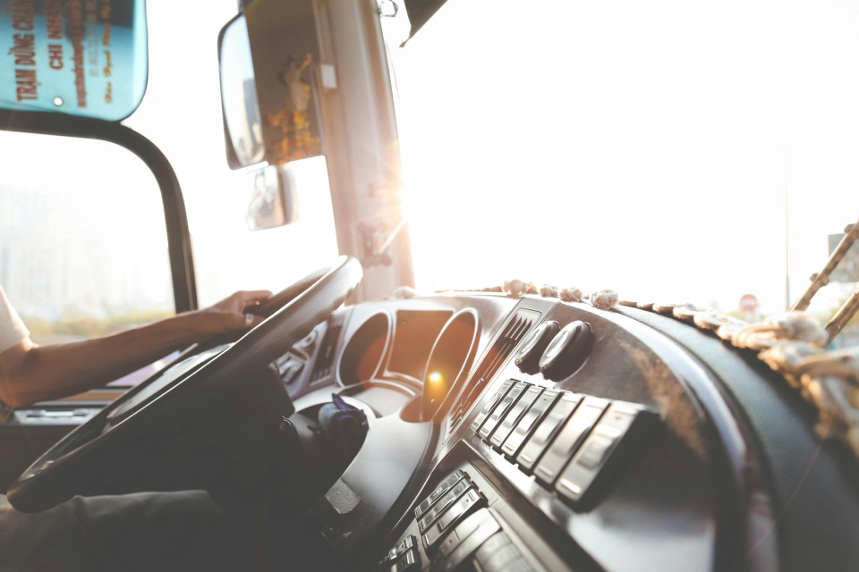 Sunlight entering truck cab through driver’s window